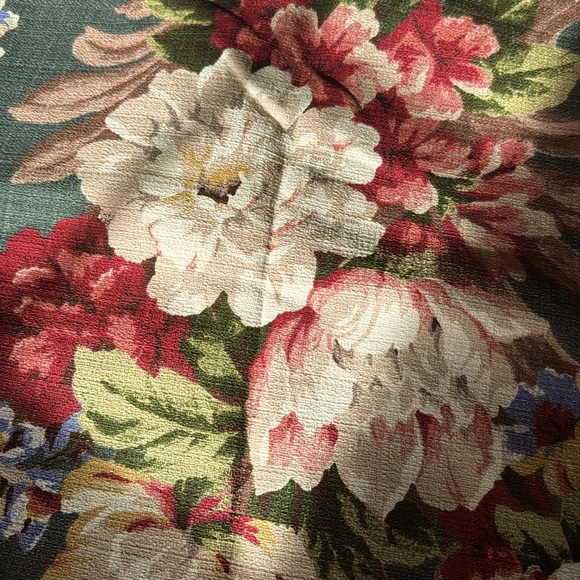 Vintage barkcloth large floral fabric dark green background - Picture 2 of 6